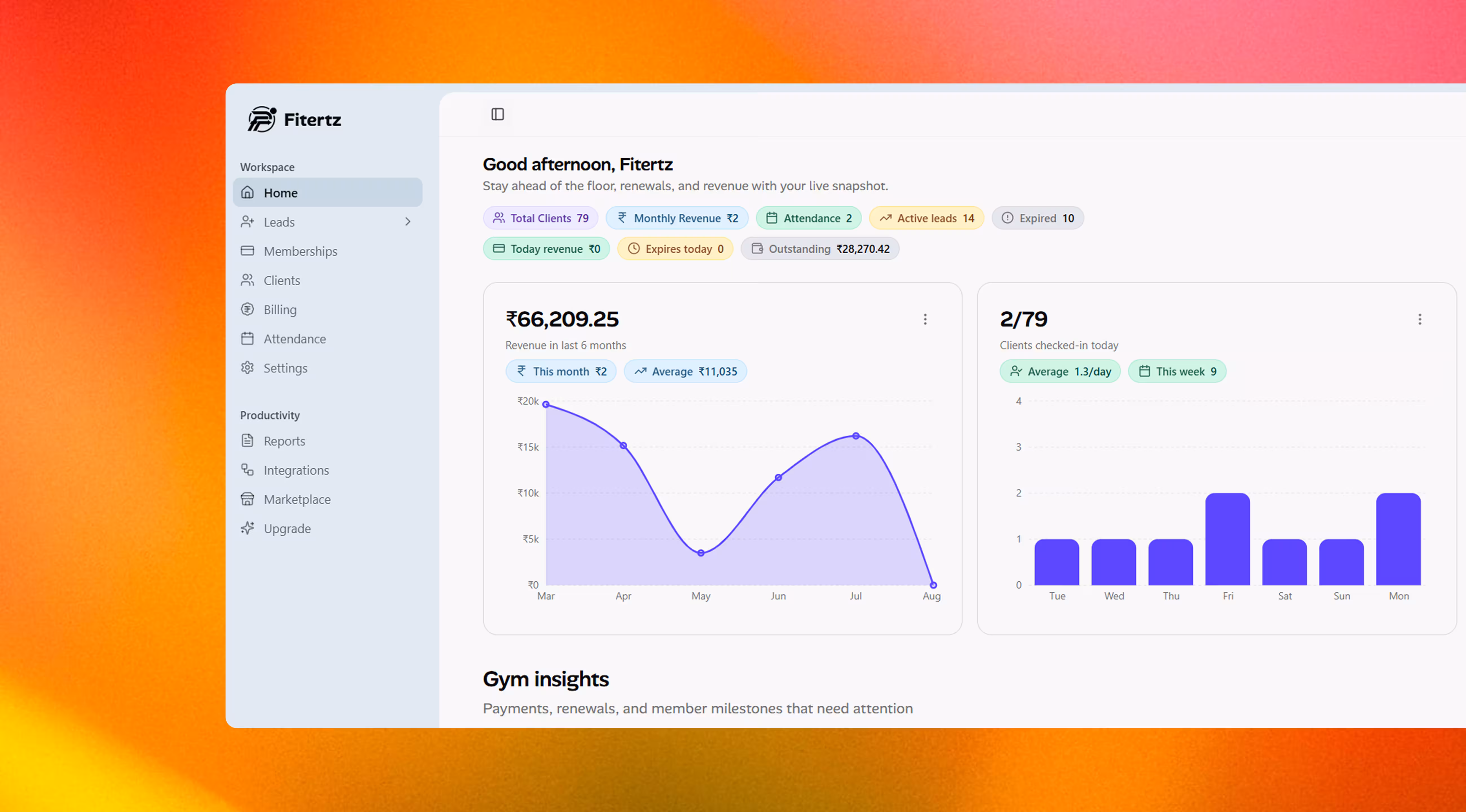 Fitertz gym management dashboard